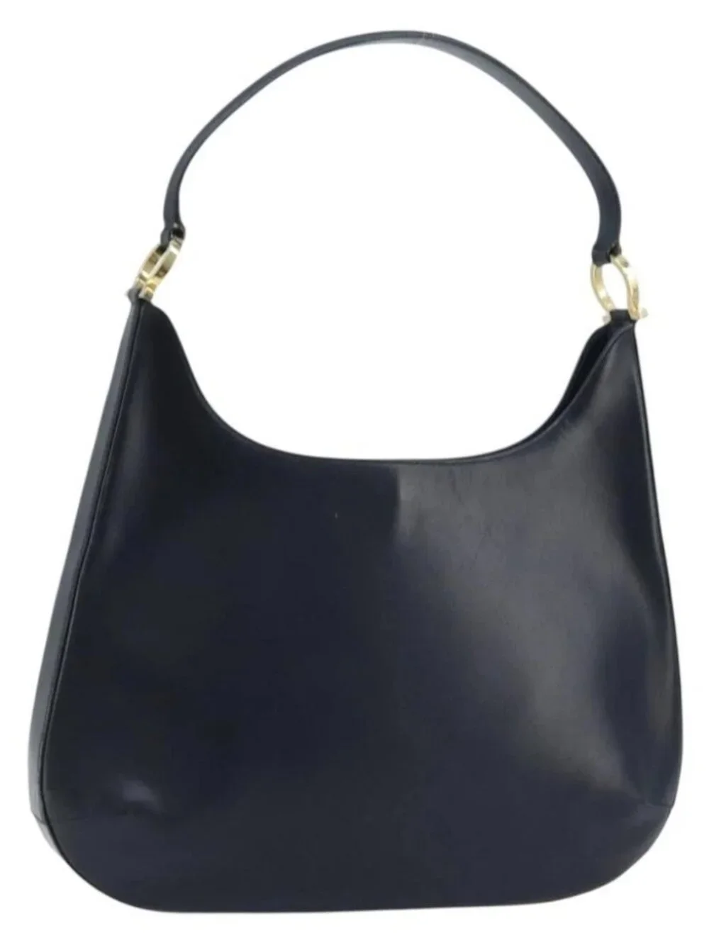 Salvatore Ferragamo Gancini Shoulder Bag Leather Navy Gold Auth gh1923